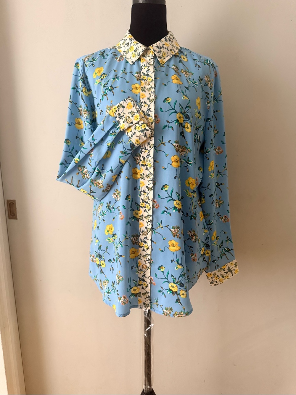C. Wonder Light Blue Floral Blouse with Yellow Blooms - Picture 2 of 4
